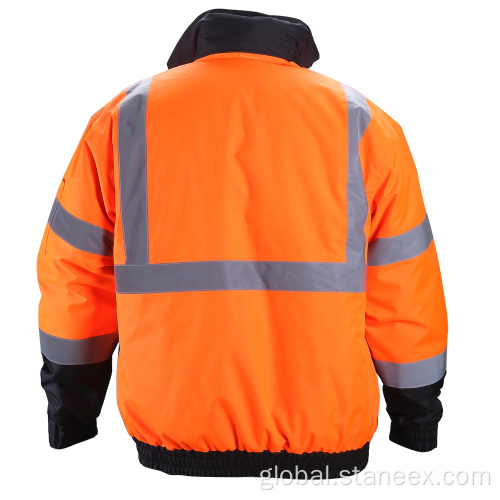 Hi Visibility Reflective Safety Jacket Waterproof Zipper Bomber Security Winter Hoodie Workwear Supplier